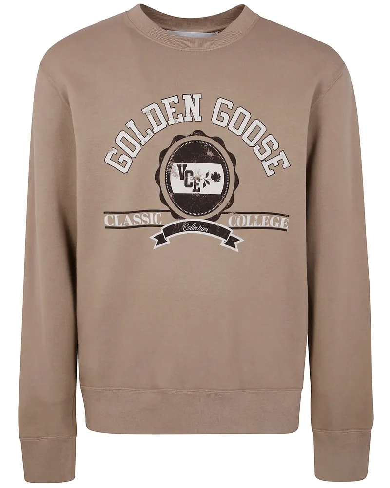 Golden Goose Journey" Man Crew Neck Sweatshirt Dyed Cotton Fleece W Beige