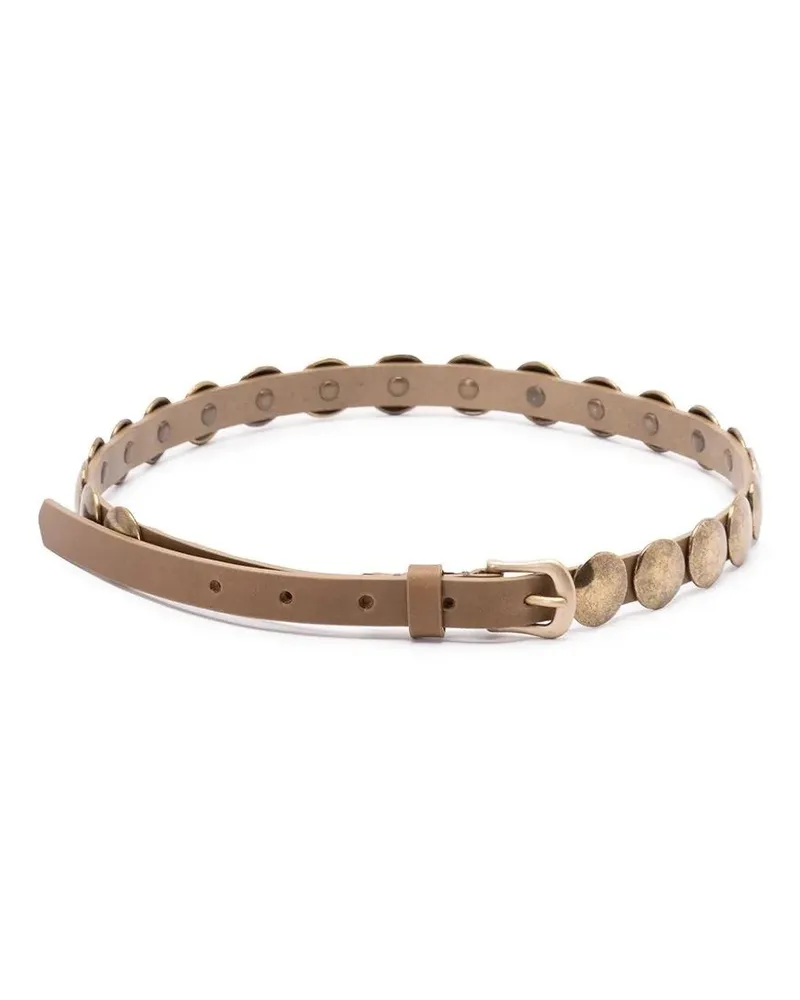 Golden Goose Belt Trinidad Thin Washed Leather Flesh Side With Studs Green