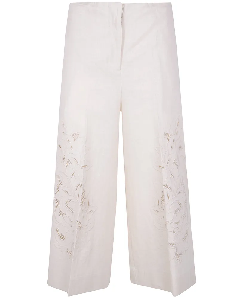 Twin-Set Cropped Wide Leg Trousers White