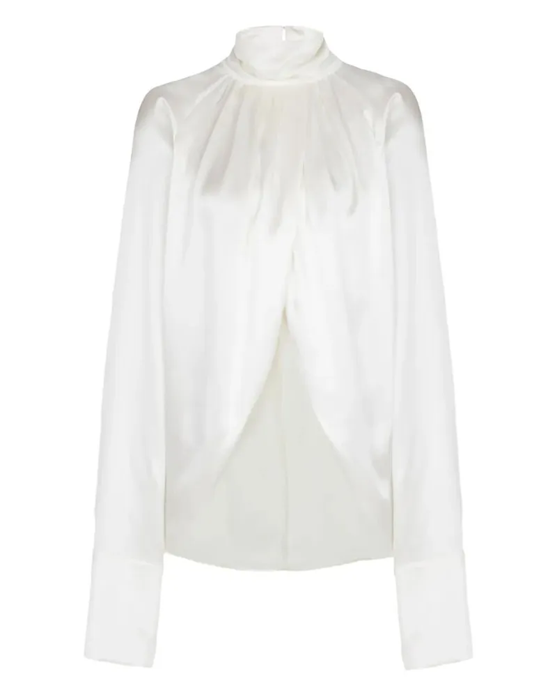 Balmain Drapped Silk Blouse Shirt White