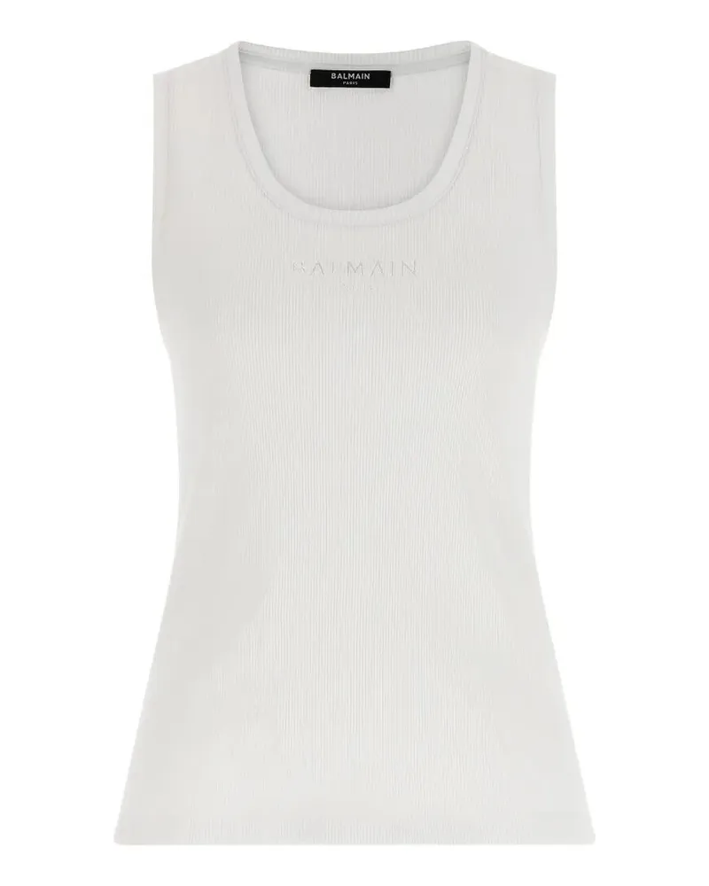Balmain Small "Balmain Paris" Emb Jersey Tank Top White