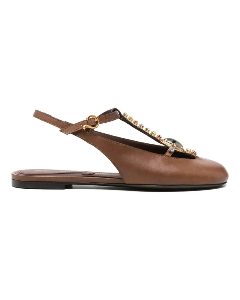 Etro Flat Sling-Back Calf Leather + Strass Brown
