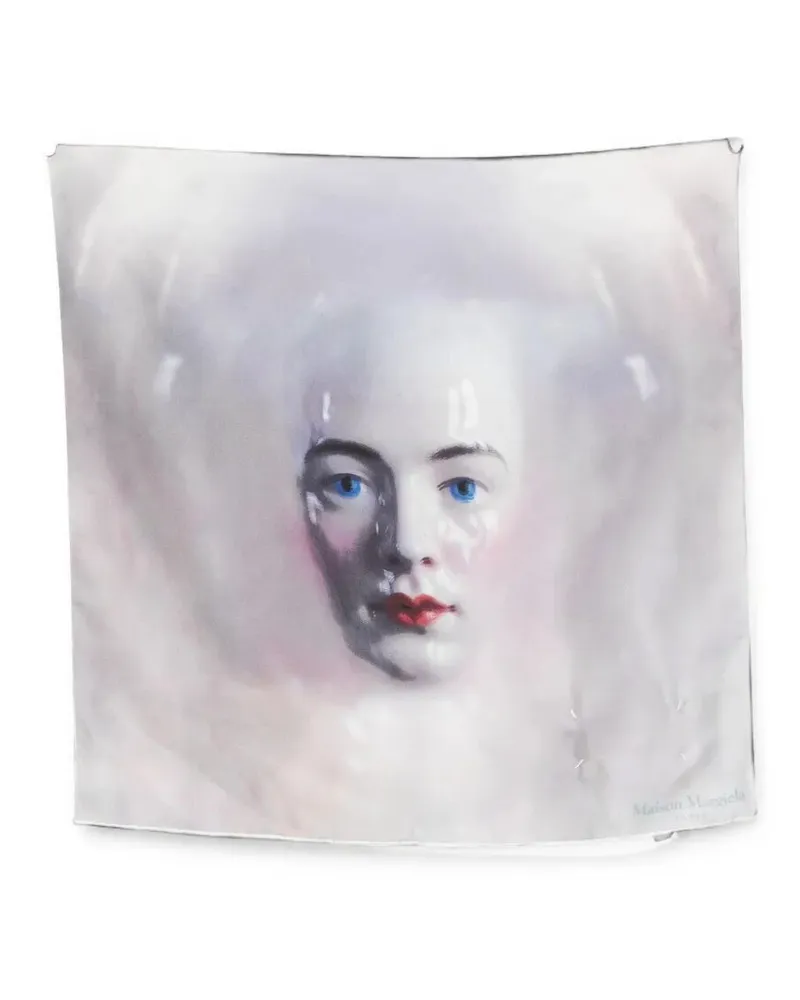 Maison Margiela Scarf Silk "Porcelain Doll" Print Blue