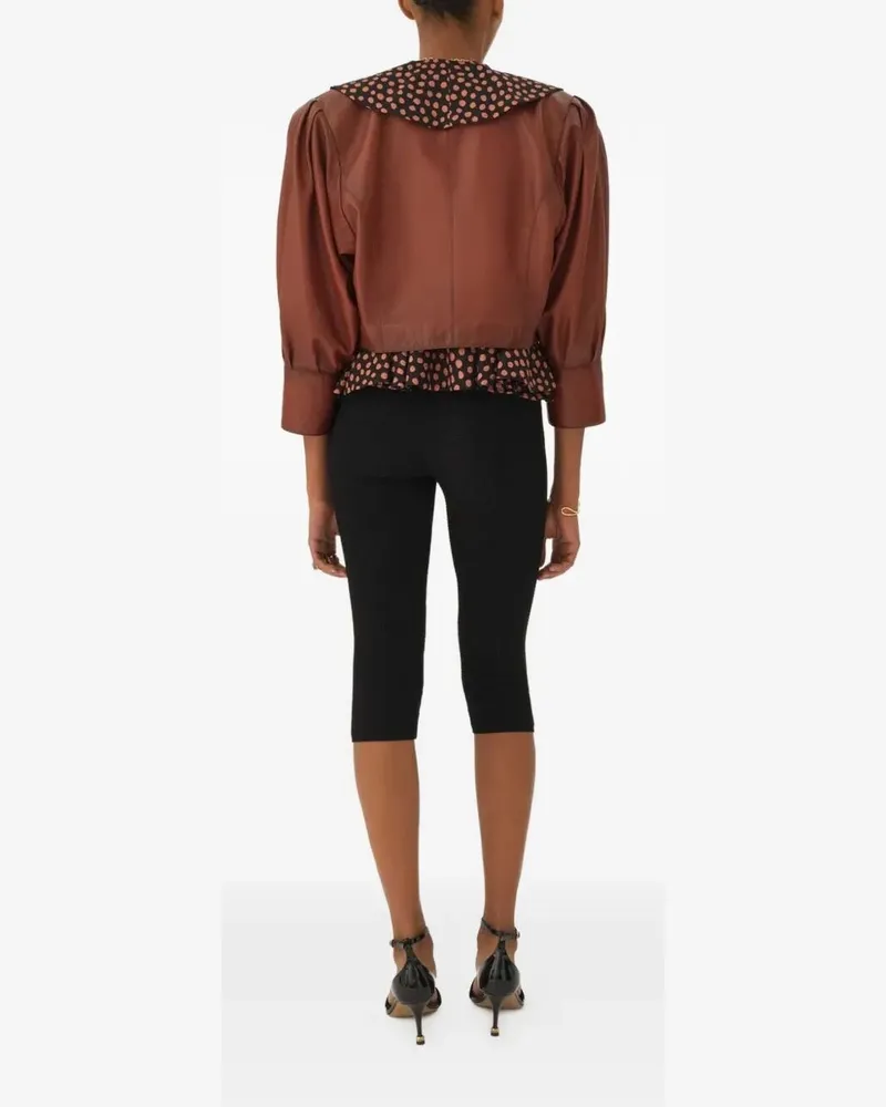 Chloé Cropped Leather Round Neck Jacket Brown