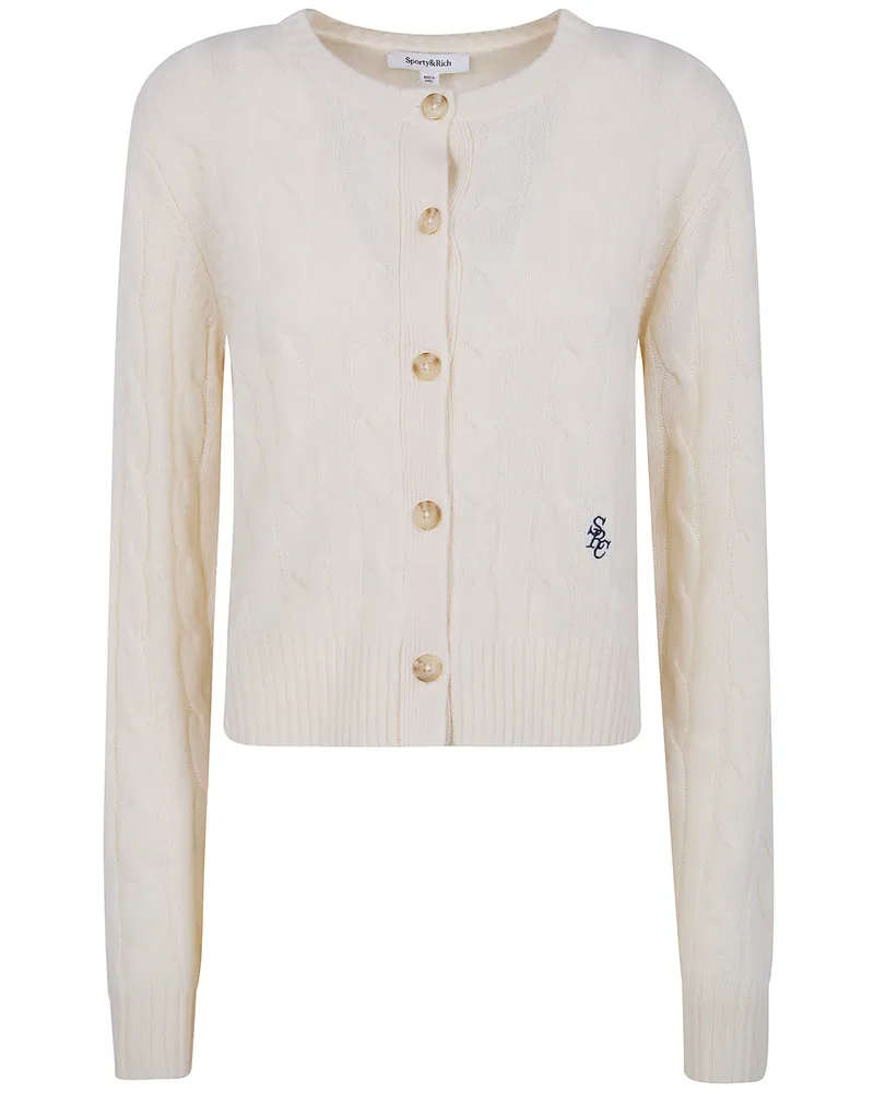 SPORTY & RICH Src" Cableknit Cashmere Cardigan Beige