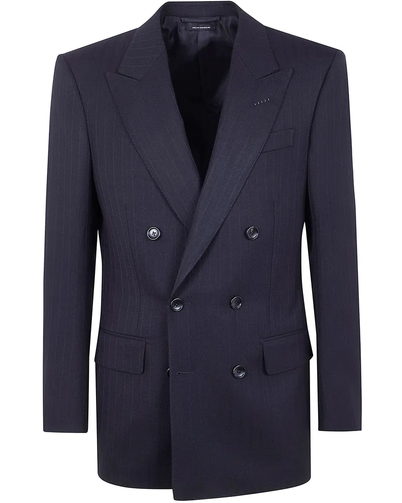 Tom Ford Solid Satin Stripe Double Breasted Jacket Black