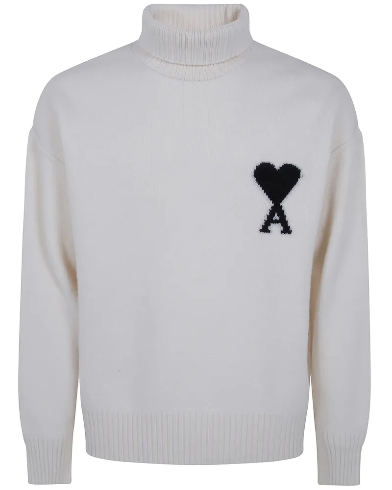 AMI Paris Sweater Funnel Neck "Quota Ami De Coeur White
