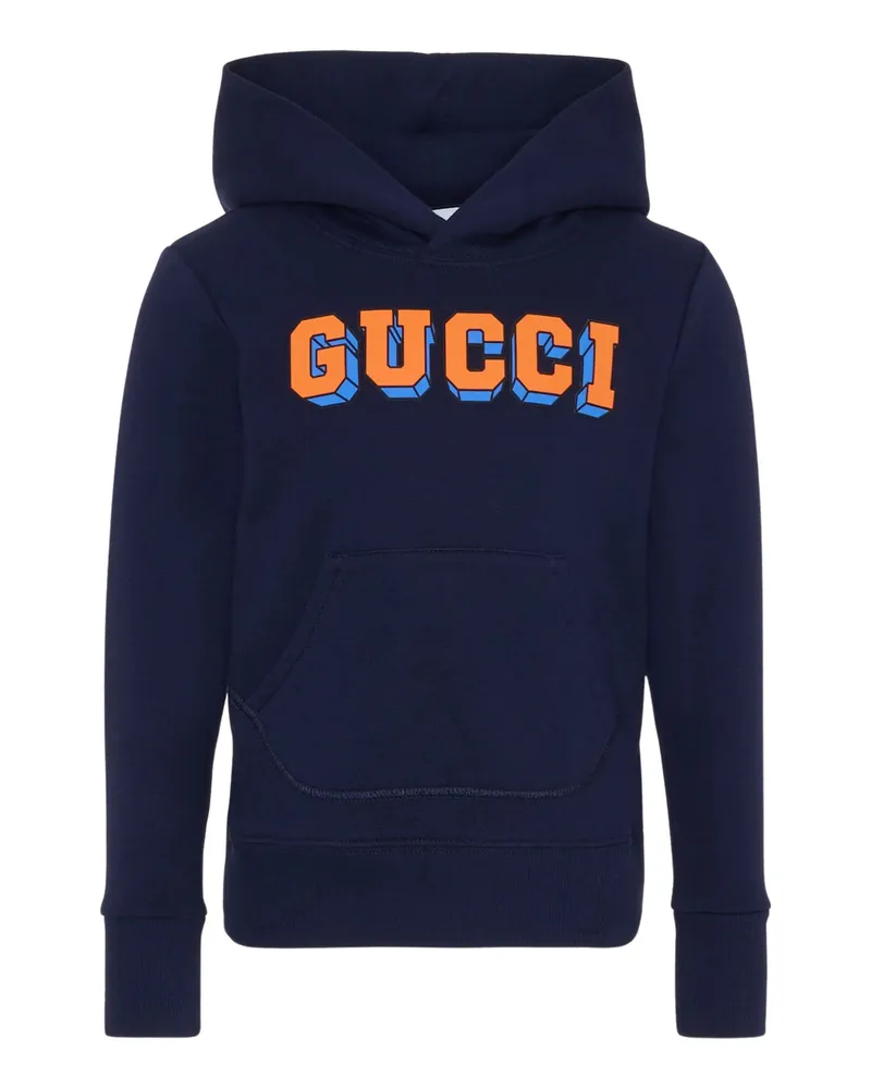 Gucci Junior Long Sleeves Sweatshirt Felted Cotton Blue