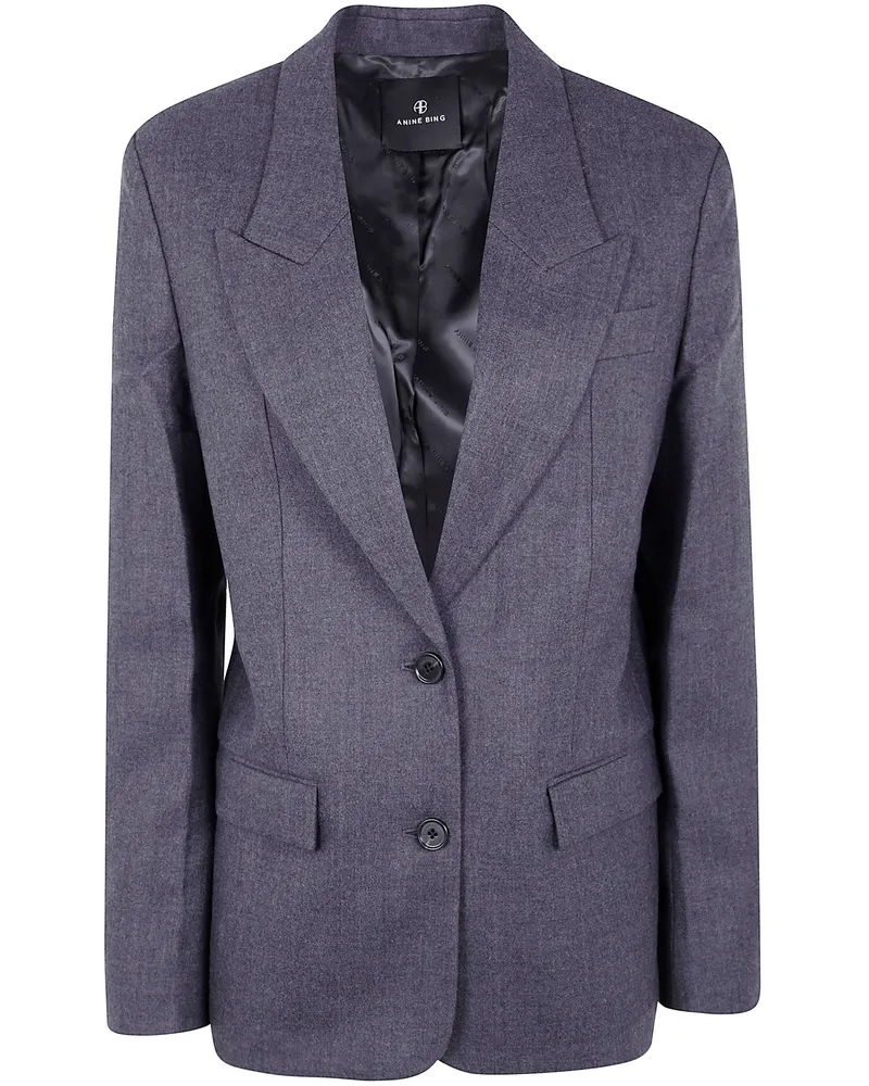 Anine Bing Ross" Single-Breasted Blazer Jacket Gray