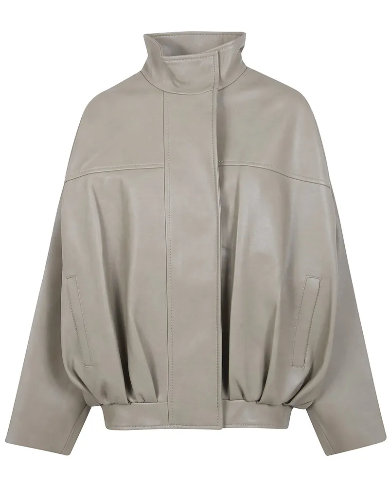 FRANKIE Shop Veren Faux Leather Bomber Jacket Gray