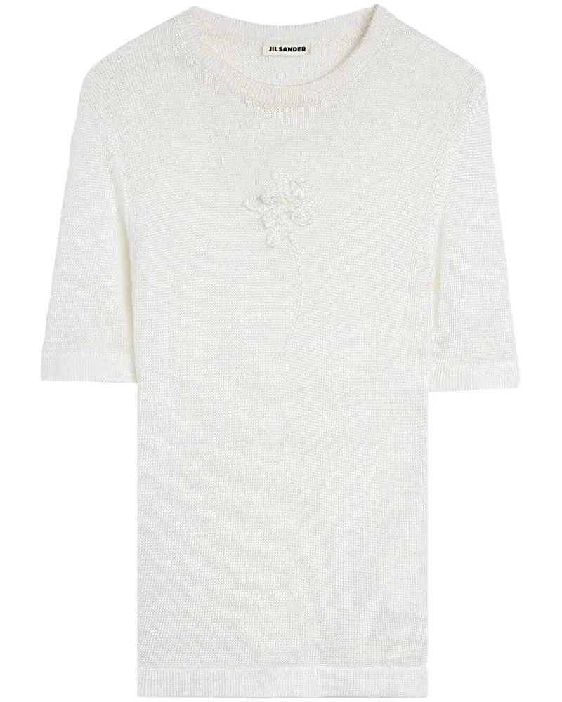 Jil Sander Ss Cn T-Shirt W/ Flower Crochet White