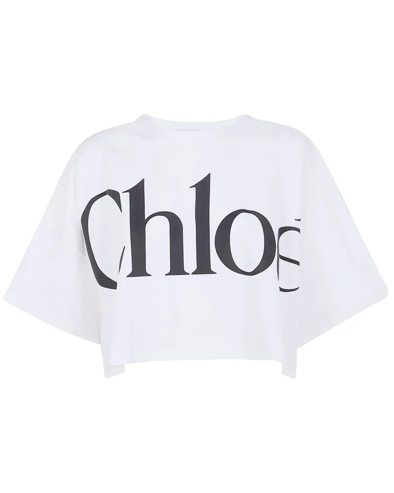 Chloé Classic "Chloe" Printed Oversized Cropped T-Shirt White