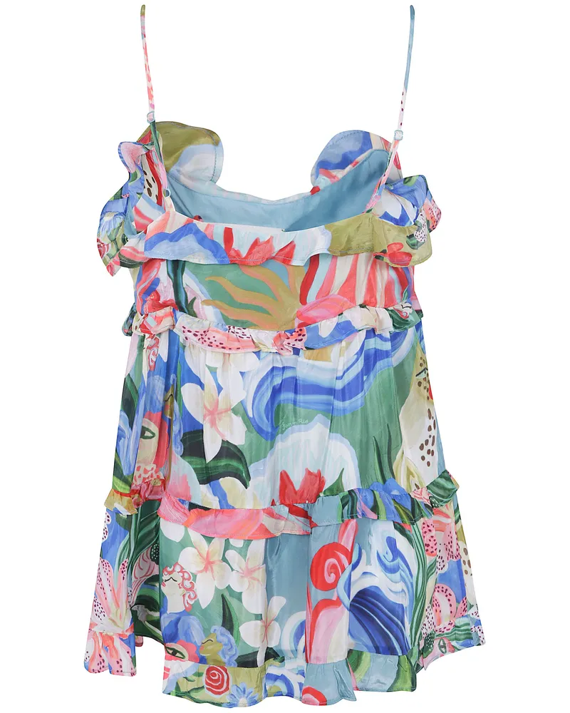 FARM Rio Shirt Multicolor Ruffled Blouse "Garden Of Life Multi