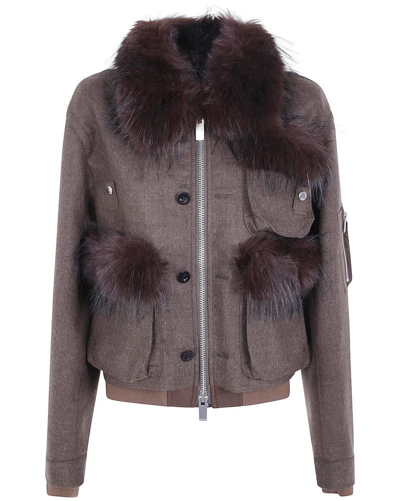 Sacai Jacket Wool Melton Blouson Brown