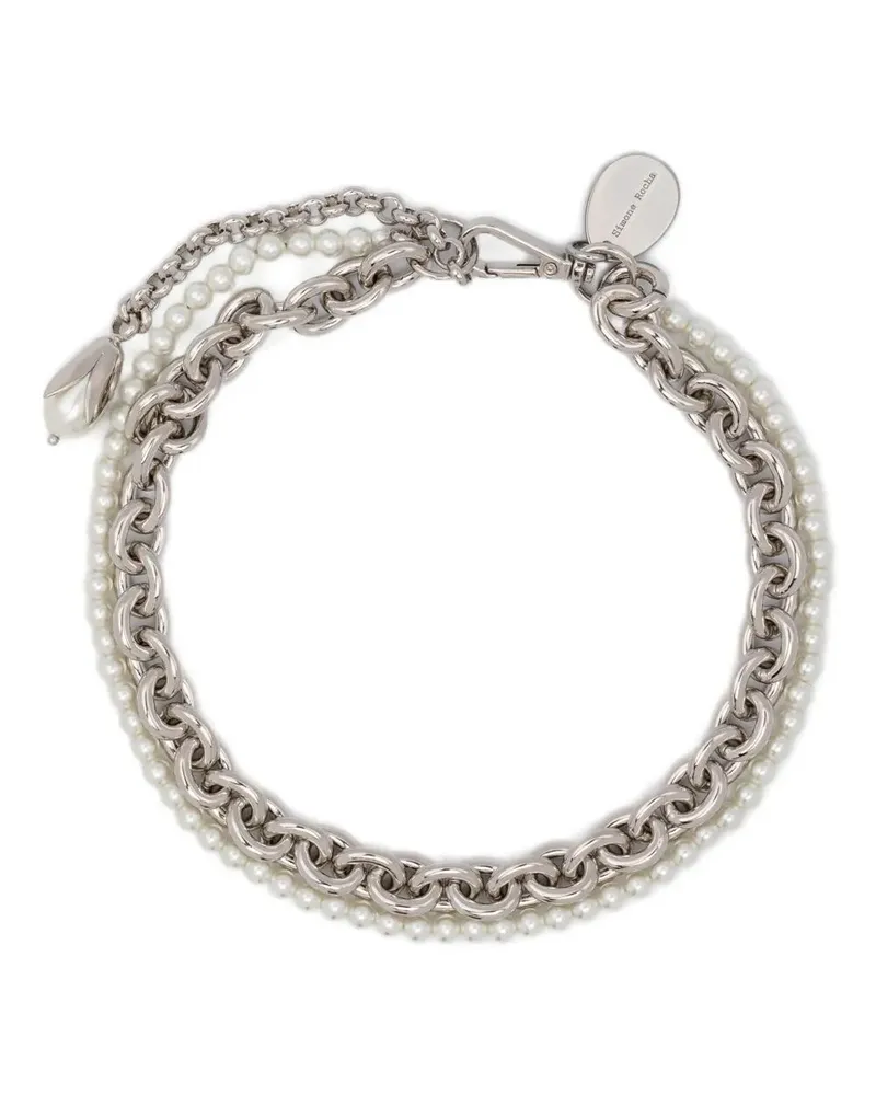 Simone Rocha Pearl & Chain Necklace With Encased Pearl Flower Metallic