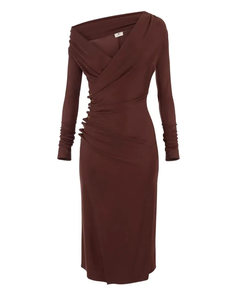 Elisabetta Franchi V Neck Midi Dress Brown