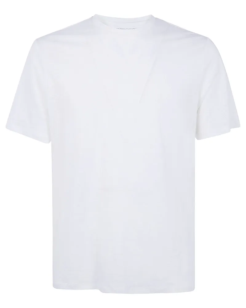 Majestic Solid Color Short Sleeves Round Neck Sweater White