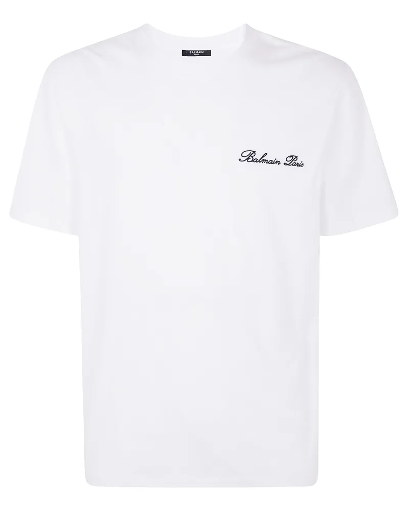 Balmain Balmain Signature Embroidered T Shirt Regular Fit White