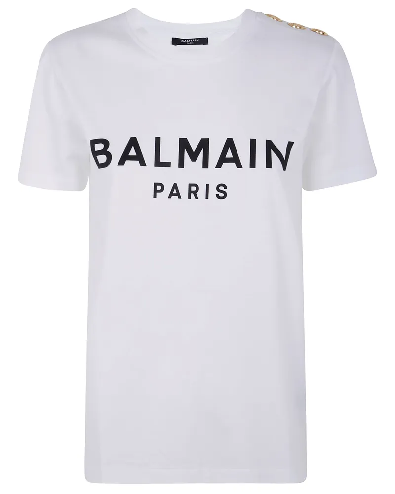 Balmain 3 Buttons Balmain Printed T-Shirt White