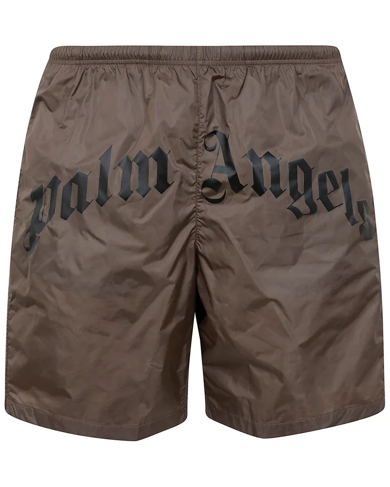 Palm Angels Swim Shorts Curved Logo "Pmfd018s26fab001 Brown