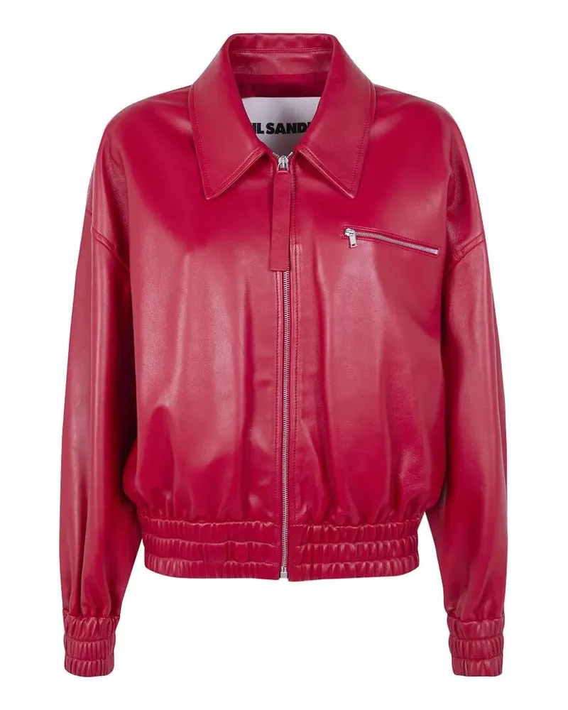 Jil Sander Classic Bomber Leather Jacket Red