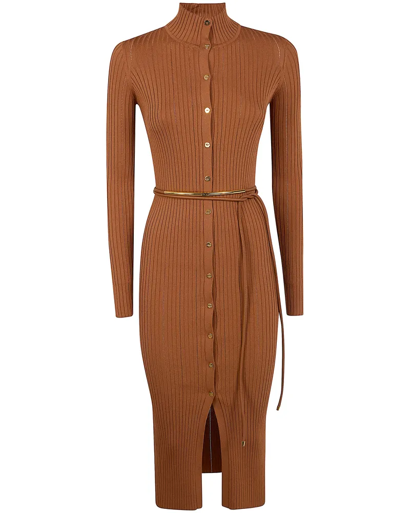 Elisabetta Franchi Midi Knit Dress Brown