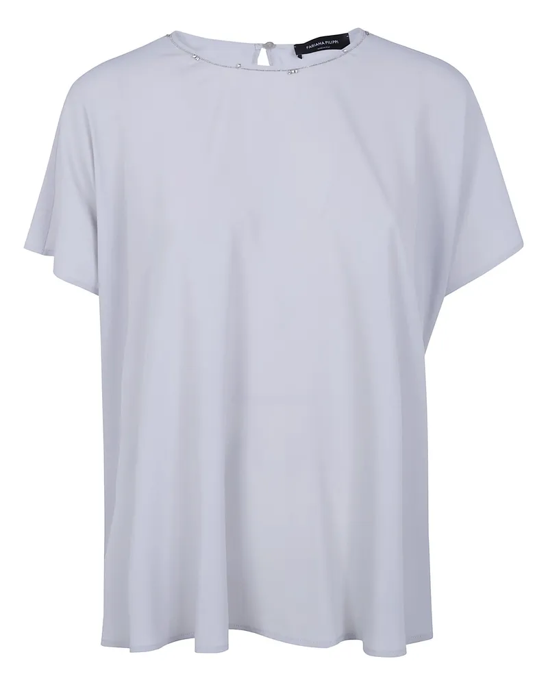 Fabiana Filippi Round Neck Short Sleeves Classic Tee Shirt Gray