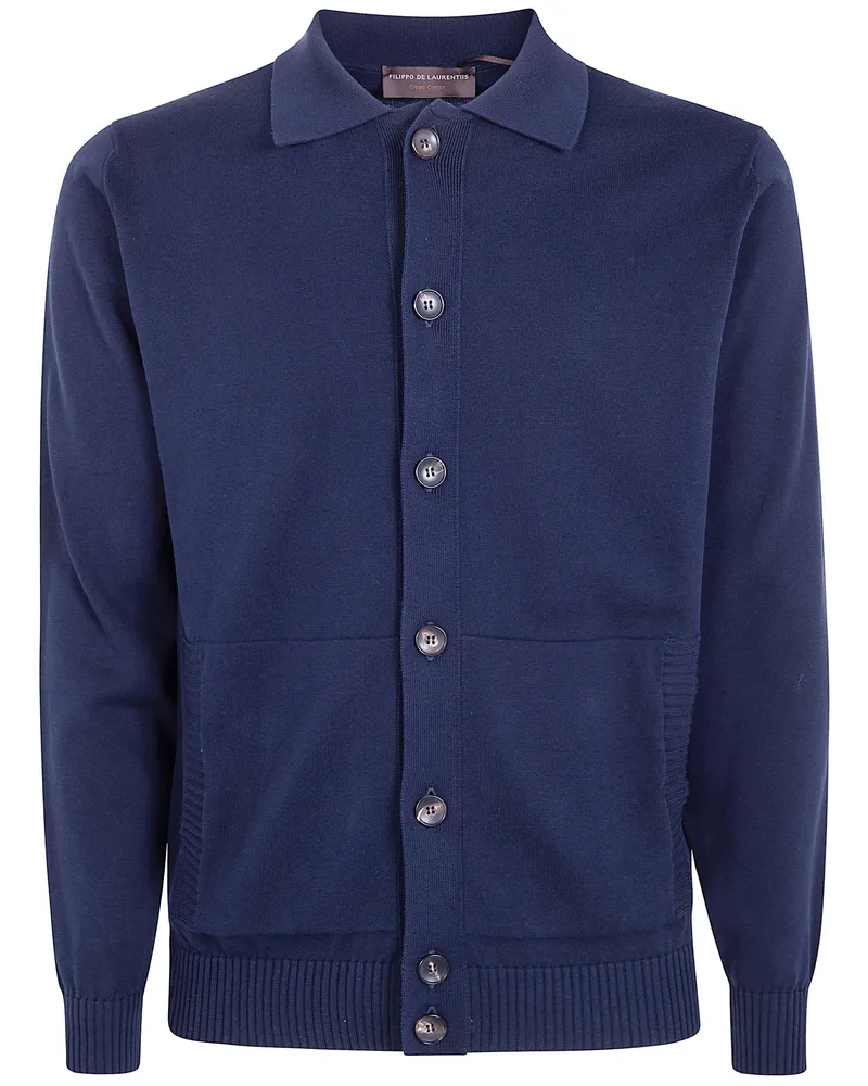 Filippo de Laurentiis Polo Neck Long Sleeves Cardigan Blue