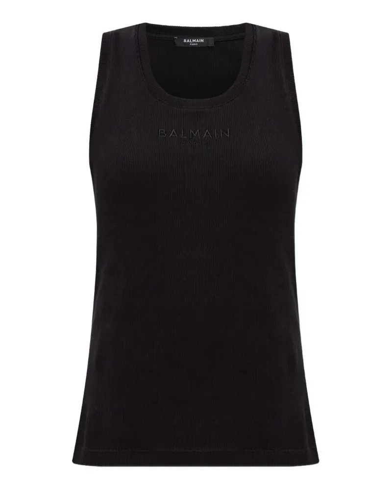 Balmain Small "Balmain Paris" Emb Jersey Tank Top Black