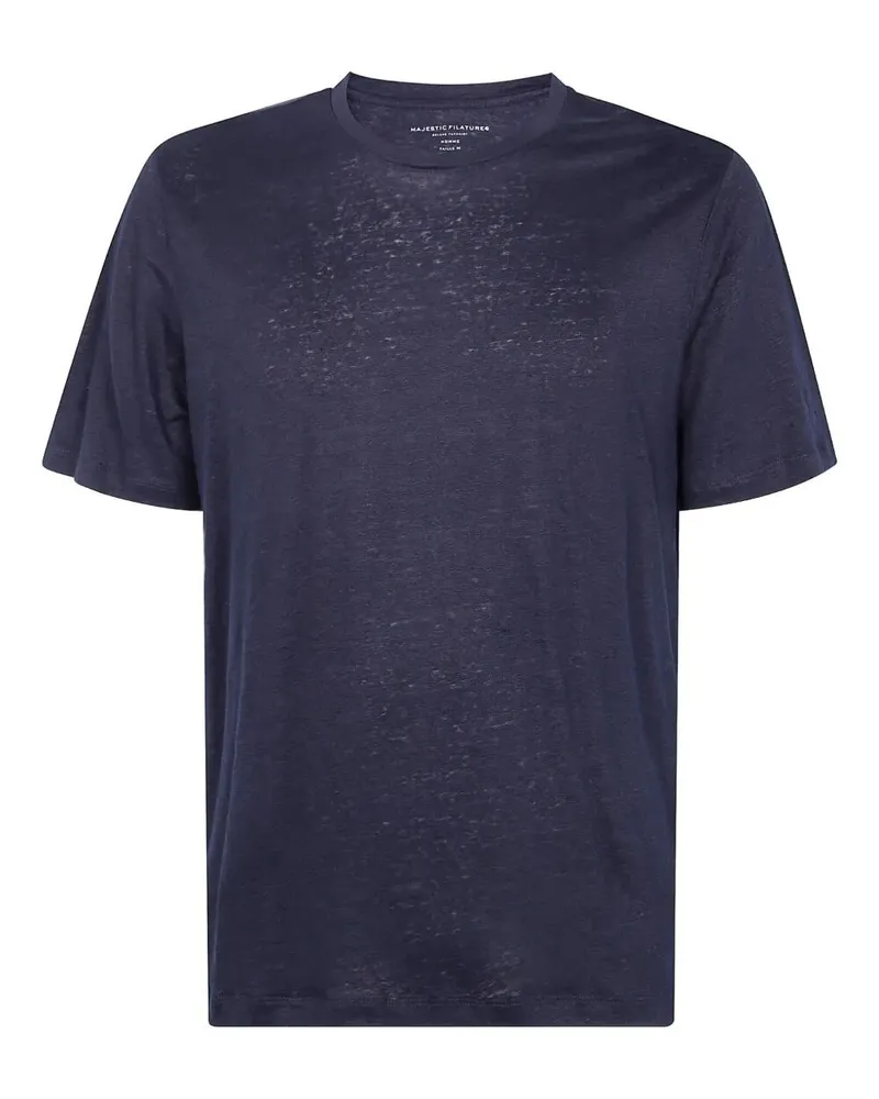 Majestic Short Sleeves Round Neck Sweater Blue