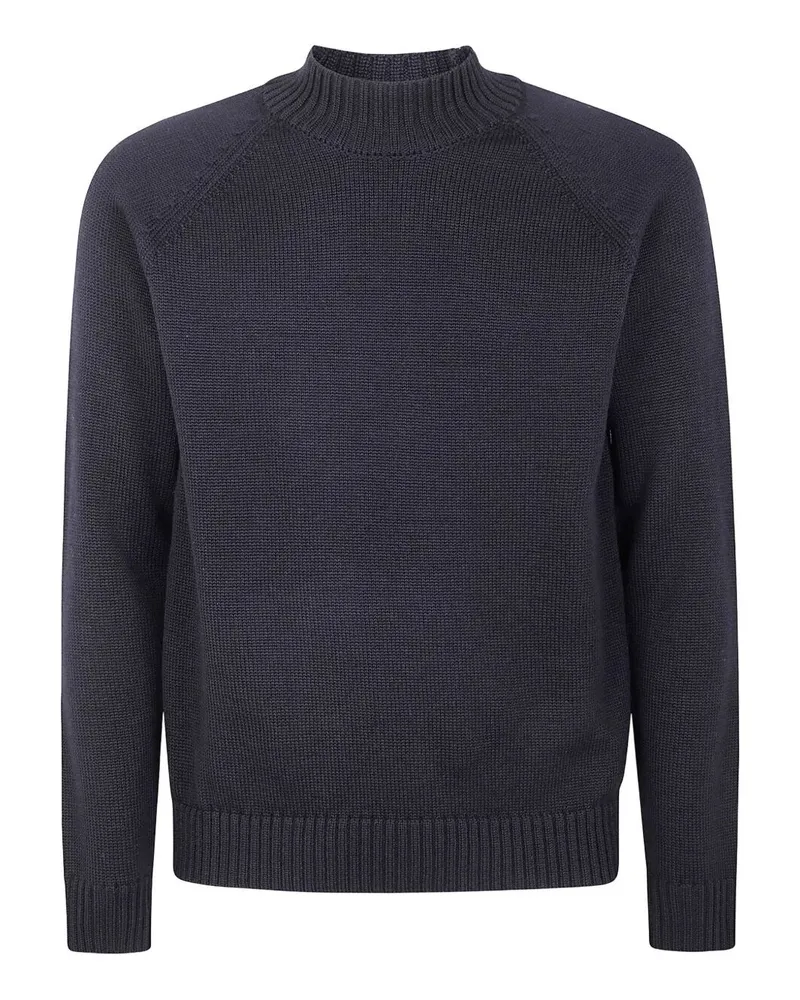 Zanone Stockinette Stitch Slim Fit Raglan Sleeved Mock Neck Sweater Black
