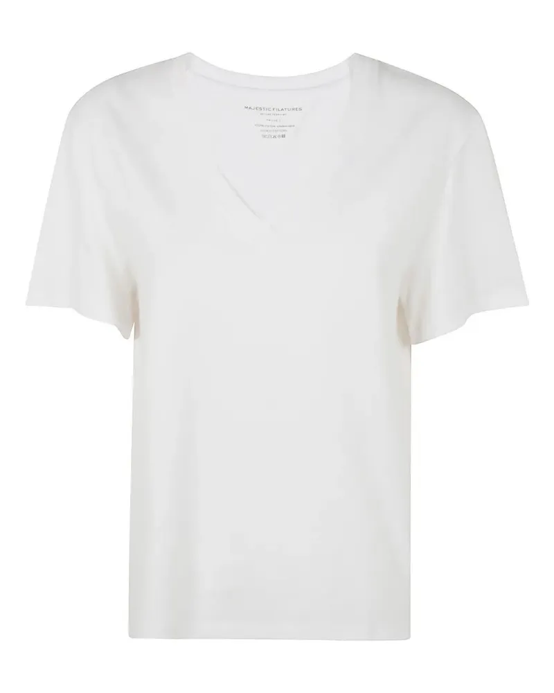 Majestic Short Sleeves V Neck Sweater White