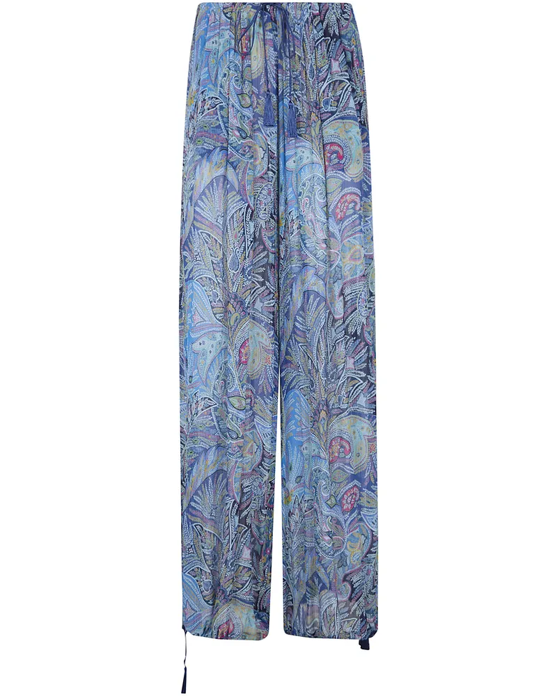 Etro Women`S Wide Trousers With Tassels Blue