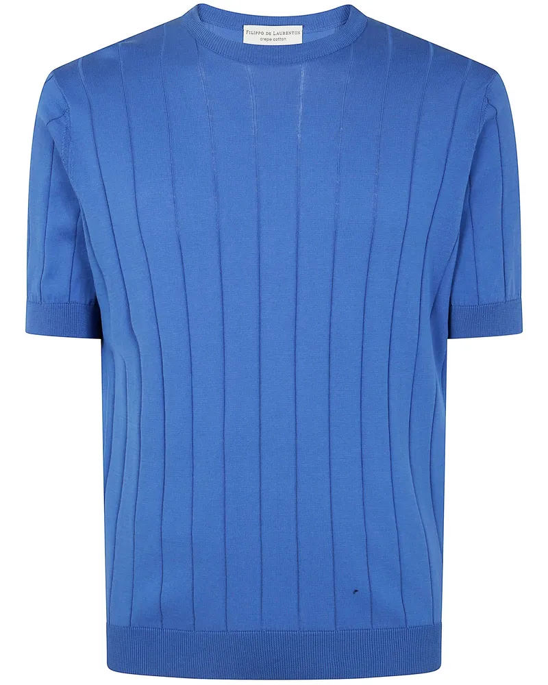 Filippo de Laurentiis Short Sleeves Round Neck Sweater Blue