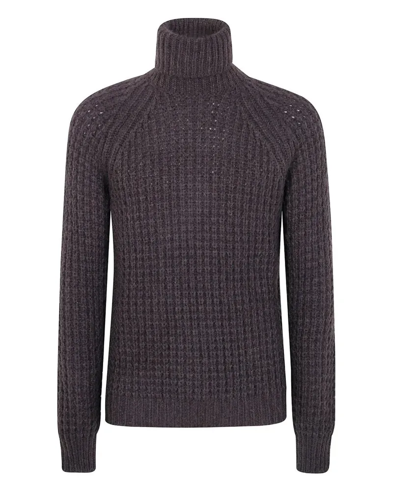 Nuur Military Stitch Long Sleeves Turtle Neck Sweater Brown