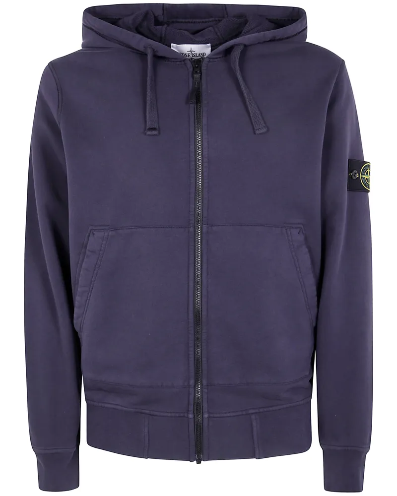 Stone Island Organic Cotton Fleece Garment Dyed Hoodie Sweater Blue
