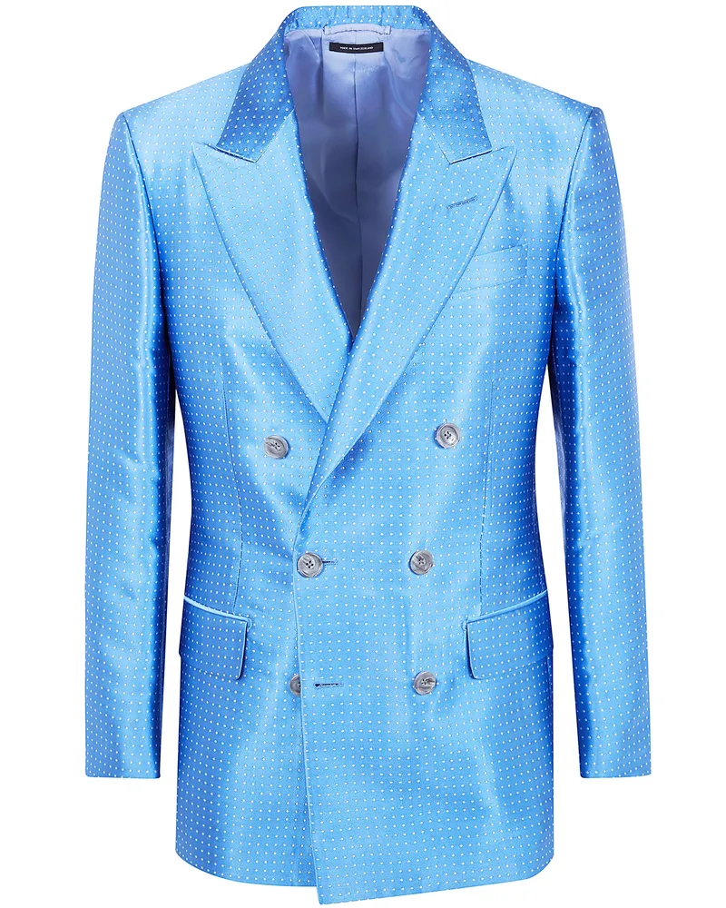 Tom Ford Duchesse Polka Dot Jacquard Double Breasted Jacket Blue