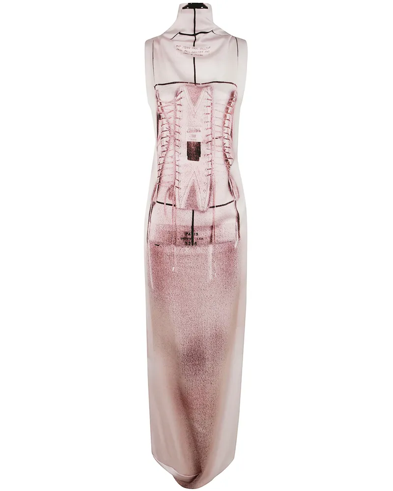 Jean Paul Gaultier Draped Long Dress With Trompe L`Œil Print Black