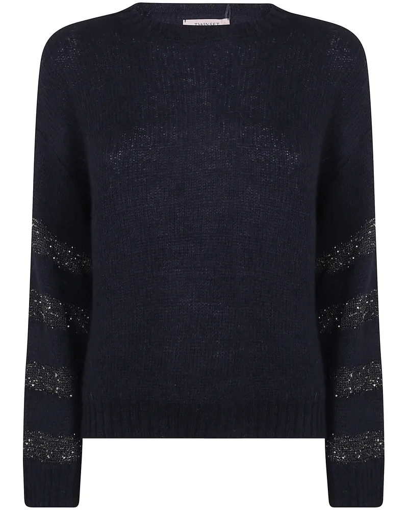 Twin-Set Sweater Gold Stripes "Round Neck Black