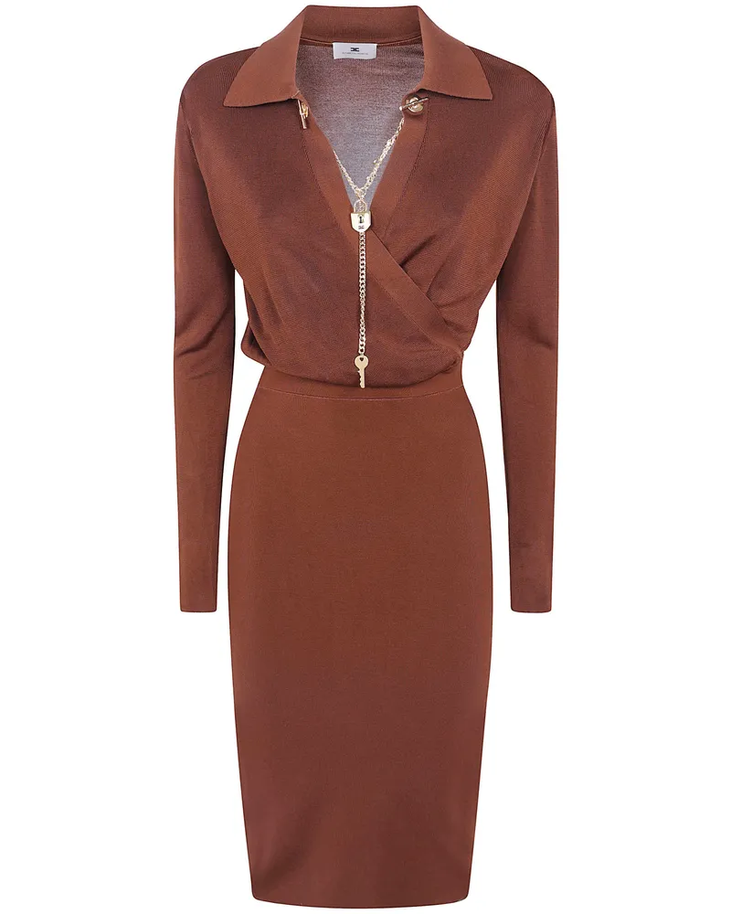 Elisabetta Franchi Dress Knitted Midi "Am19s66e2 Fk3 Cigar Brown
