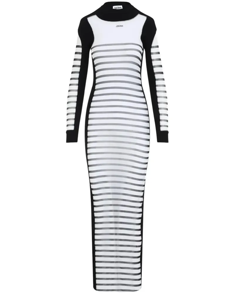 Jean Paul Gaultier Mix Mesh And Knit Long Sleeves Dress Printed "Marin White