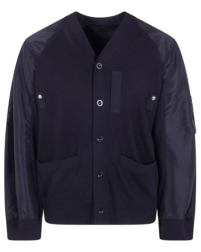 Sacai Nylon Twill X Knit Cardigan Black