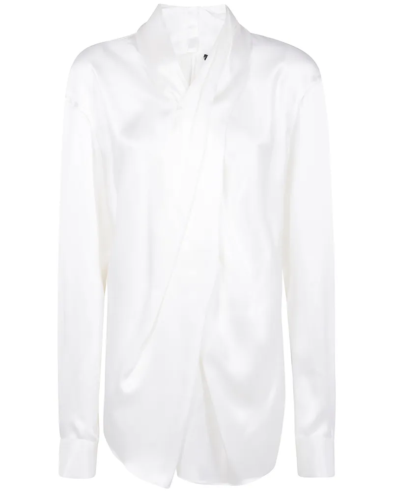 Balmain Crossed Fluid Silk Shirt White