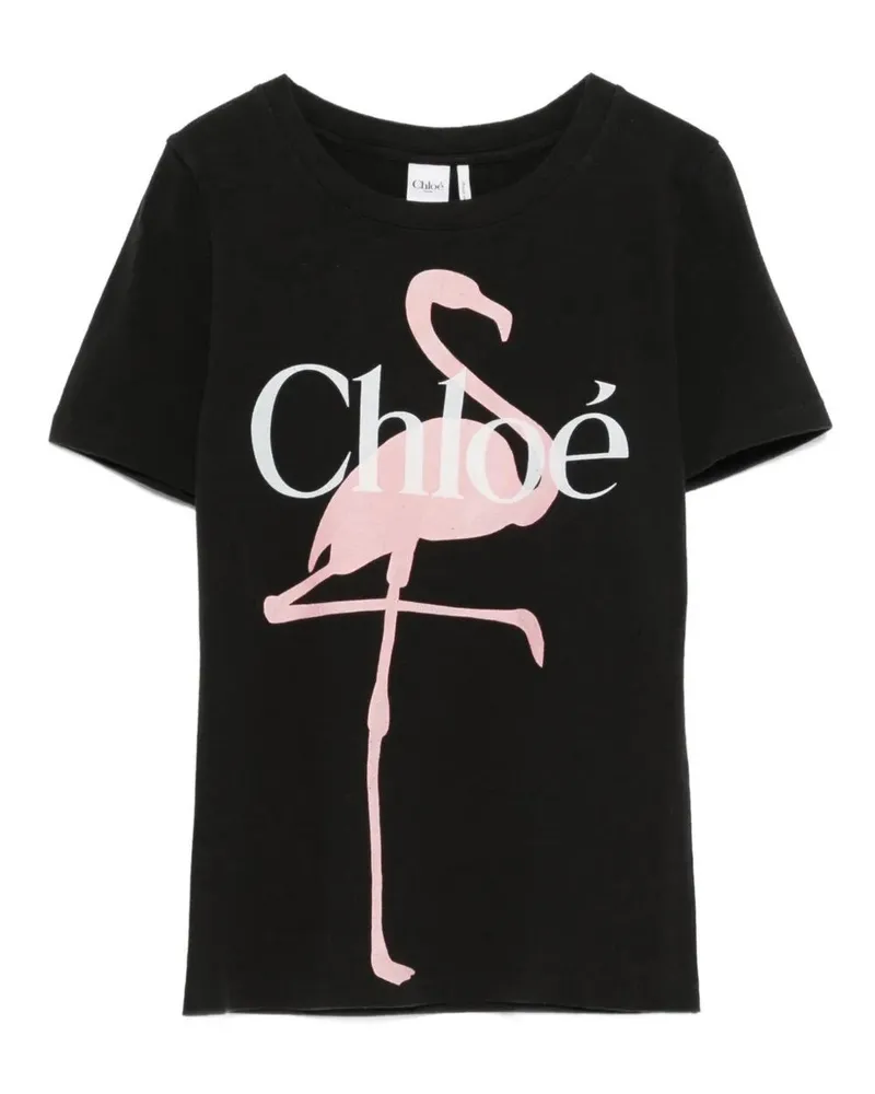Chloé Classic "Flamingo Print" T-Shirt Black