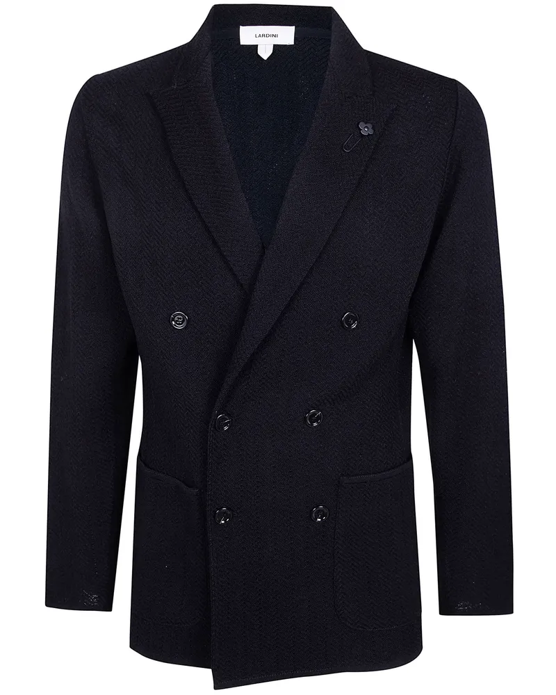 LARDINI Double Breasted Jacquard Knitted Jacket Black