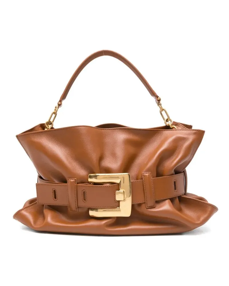 Balmain Anthem Medium Calfskin Bag Brown