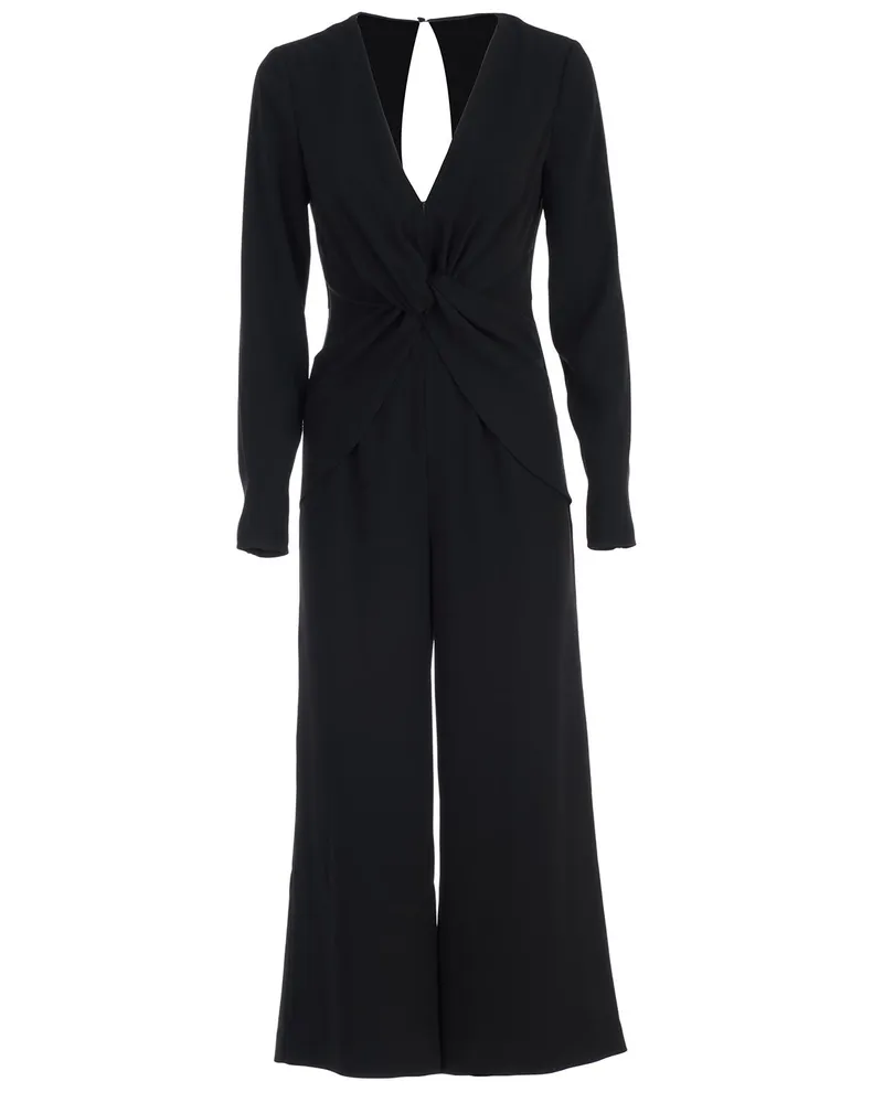 Self-Portrait Jumpsuit L/S V Neck Black