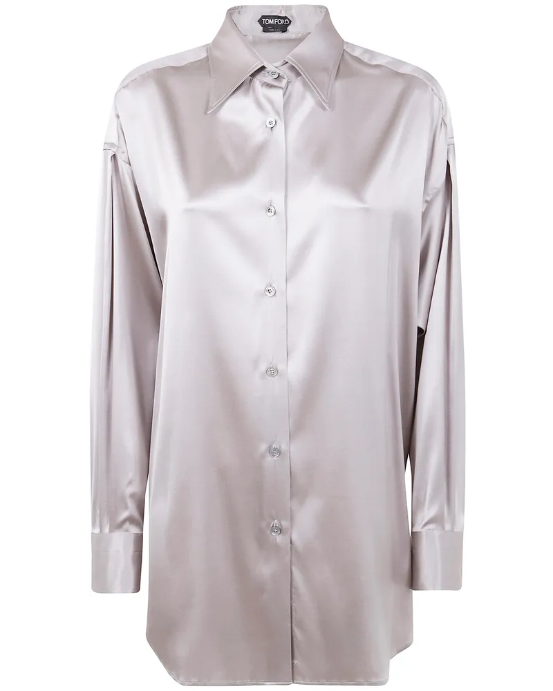 Tom Ford Stretch Silk Satin Relaxed Fit Shirt Gray