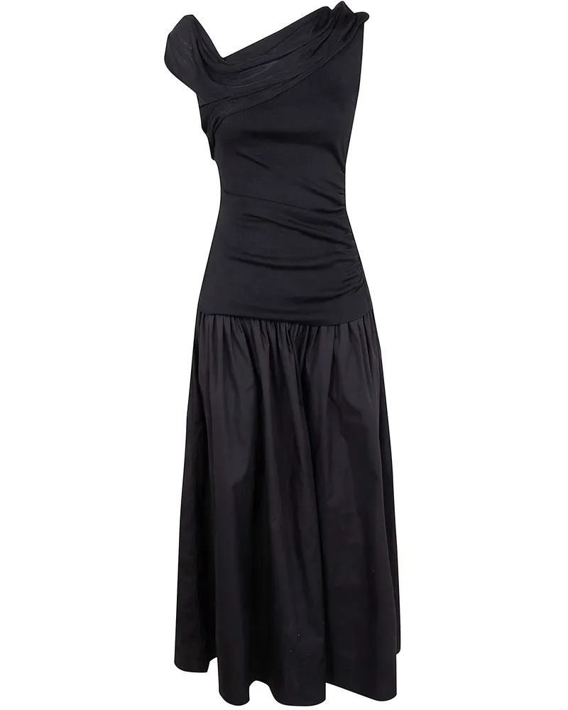 Self-Portrait Draped Knit Midi Dress Black