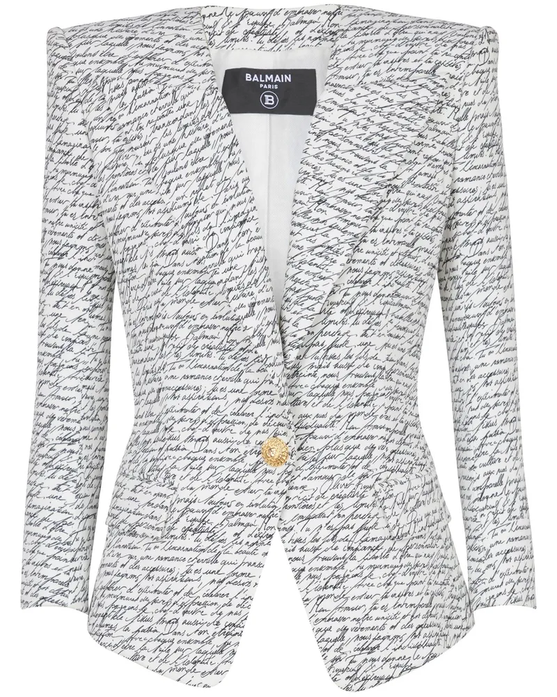 Balmain 1 Btn Love Letter Print Tailored Jacket By Balmain White